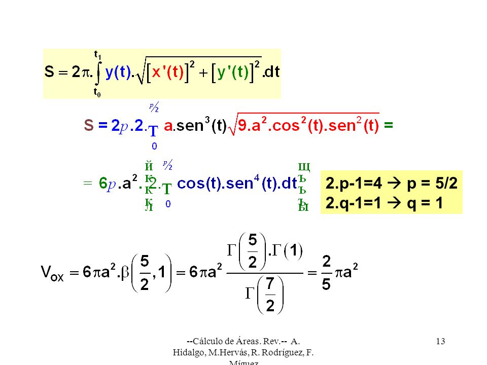 2.p-1=4  p = 5/2 2.q-1=1  q = 1. --Cálculo de Áreas.