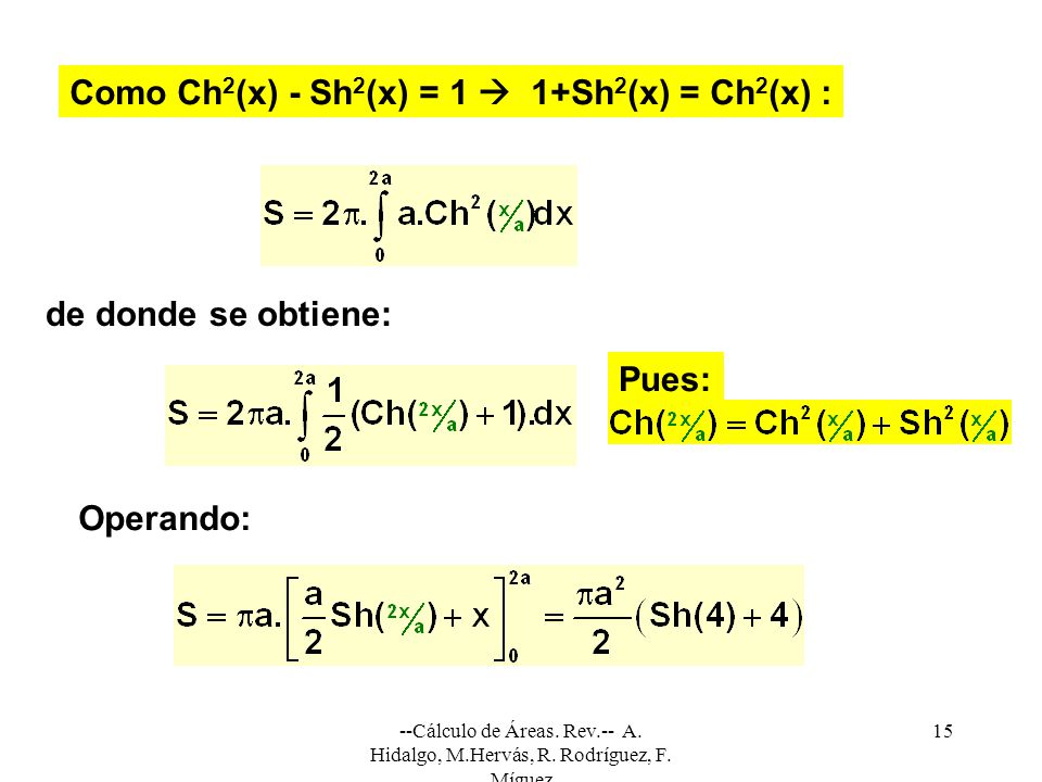 Como Ch2(x) - Sh2(x) = 1  1+Sh2(x) = Ch2(x) :