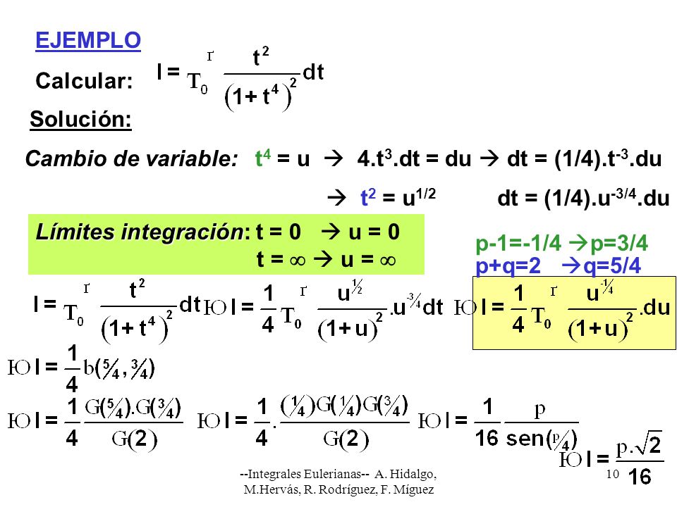 Límites integración: t = 0  u = 0 t =   u =  p-1=-1/4 p=3/4