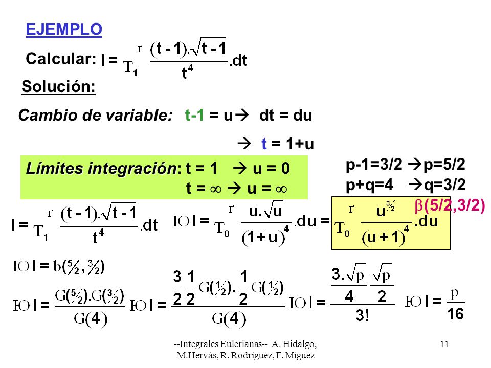 Límites integración: t = 1  u = 0 t =   u =  p+q=4 q=3/2