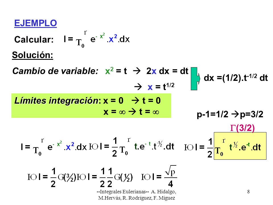 Límites integración: x = 0  t = 0 x =   t =  p-1=1/2 p=3/2