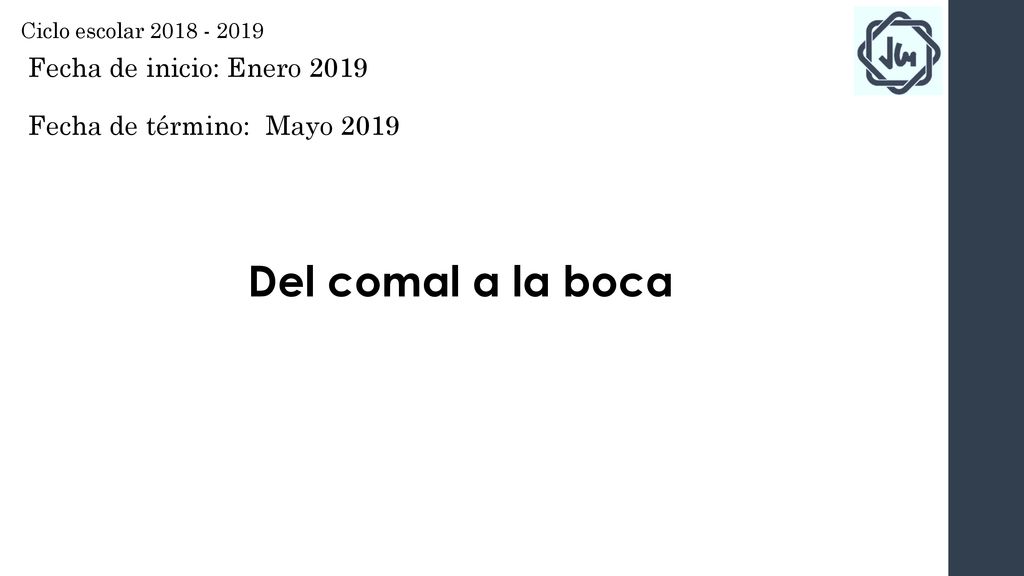 Del comal a la boca Fecha de inicio: Enero 2019