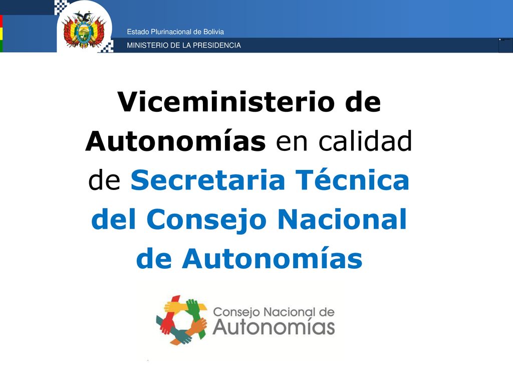 Viceministerio de Autonomías en calidad de Secretaria Técnica del Consejo Nacional de Autonomías