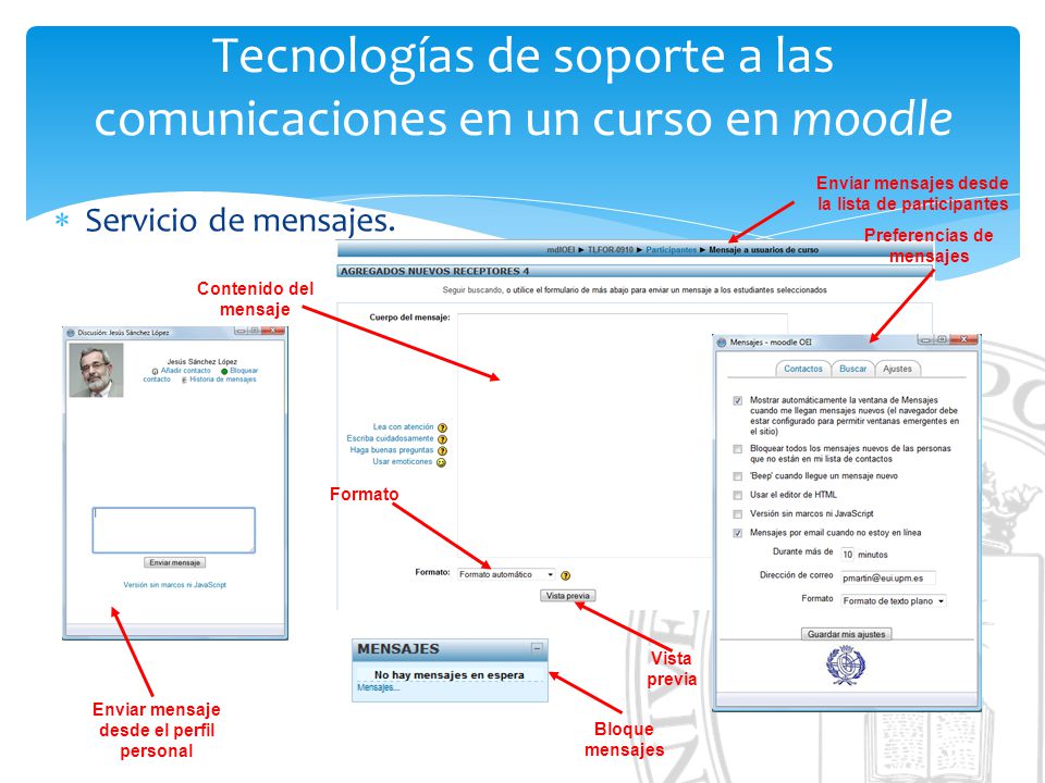 Tecnologías de soporte a las comunicaciones en un curso en moodle