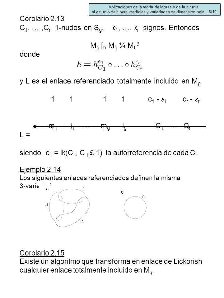 C1, … ,Cr 1-nudos en Sg. 1, …, r signos. Entonces Mg [h Mg ¼ ML3