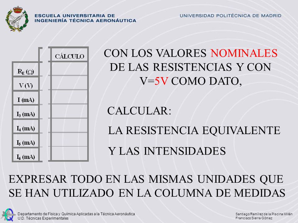 CON LOS VALORES NOMINALES DE LAS RESISTENCIAS Y CON V=5V COMO DATO,