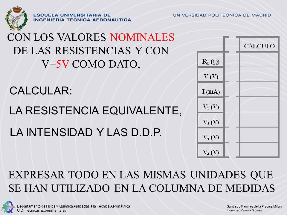 CON LOS VALORES NOMINALES DE LAS RESISTENCIAS Y CON V=5V COMO DATO,