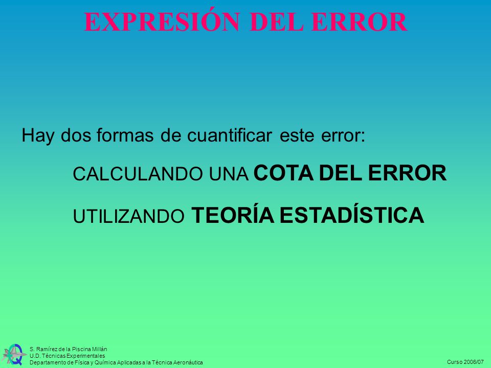 EXPRESIÓN DEL ERROR Hay dos formas de cuantificar este error:
