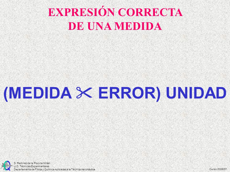 EXPRESIÓN CORRECTA DE UNA MEDIDA (MEDIDA  ERROR) UNIDAD