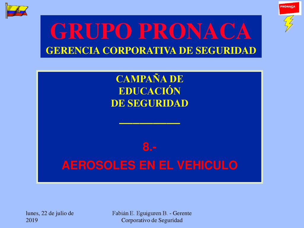 GERENCIA CORPORATIVA DE SEGURIDAD AEROSOLES EN EL VEHICULO