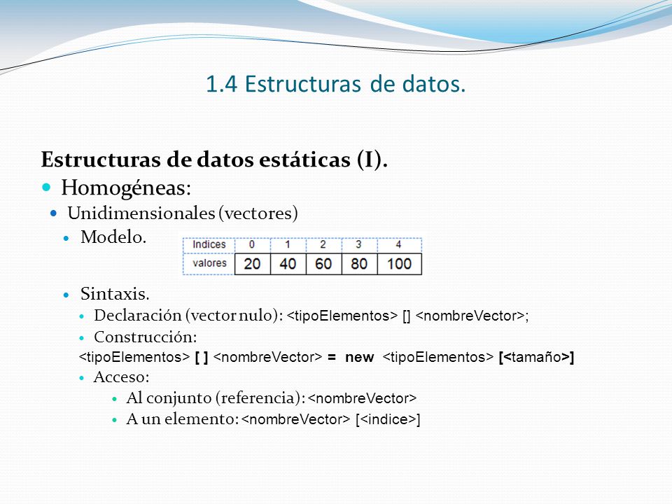 1.4 Estructuras de datos. Estructuras de datos estáticas (I).