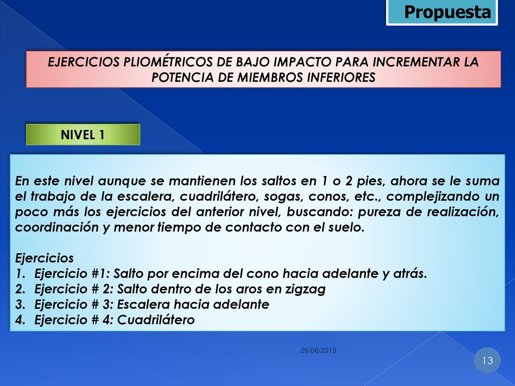 Propuesta EJERCICIOS PLIOMÉTRICOS DE BAJO IMPACTO PARA INCREMENTAR LA POTENCIA DE MIEMBROS INFERIORES.