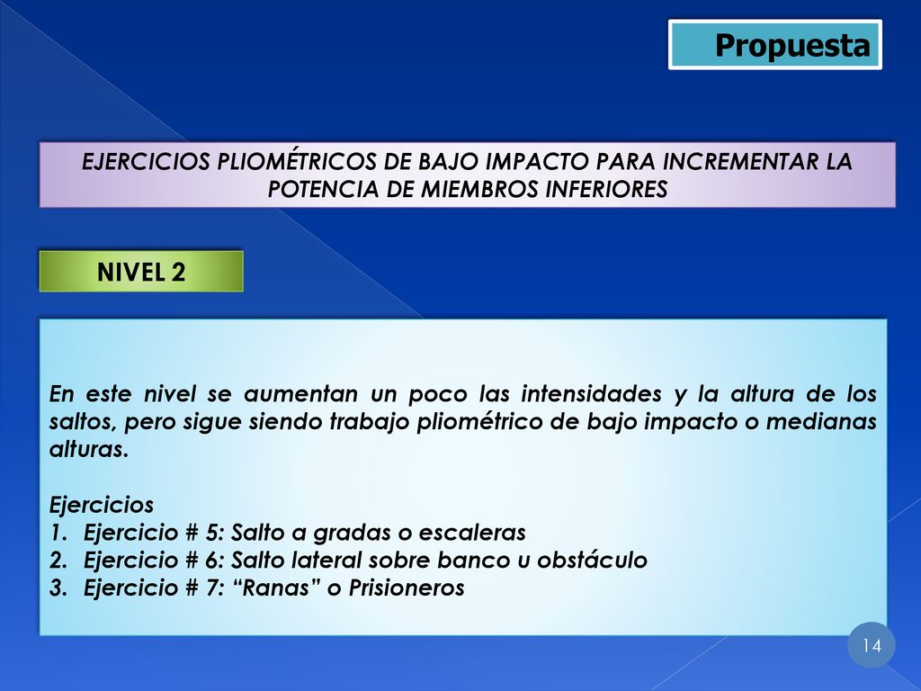 Propuesta EJERCICIOS PLIOMÉTRICOS DE BAJO IMPACTO PARA INCREMENTAR LA POTENCIA DE MIEMBROS INFERIORES.