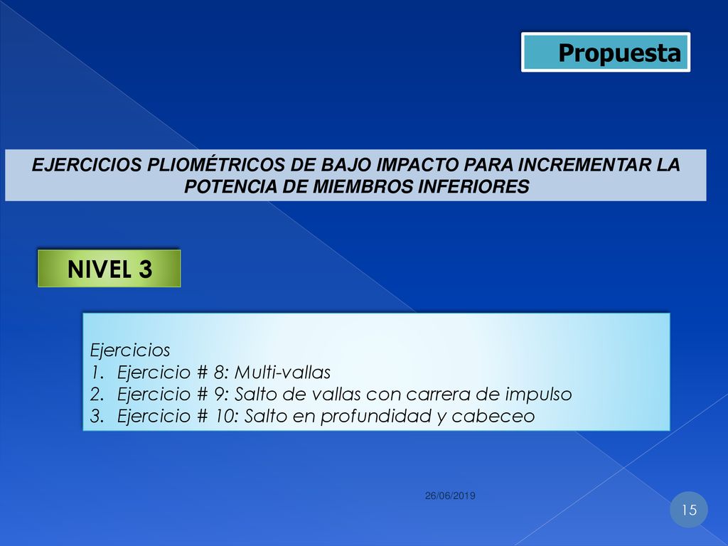 Propuesta EJERCICIOS PLIOMÉTRICOS DE BAJO IMPACTO PARA INCREMENTAR LA POTENCIA DE MIEMBROS INFERIORES.