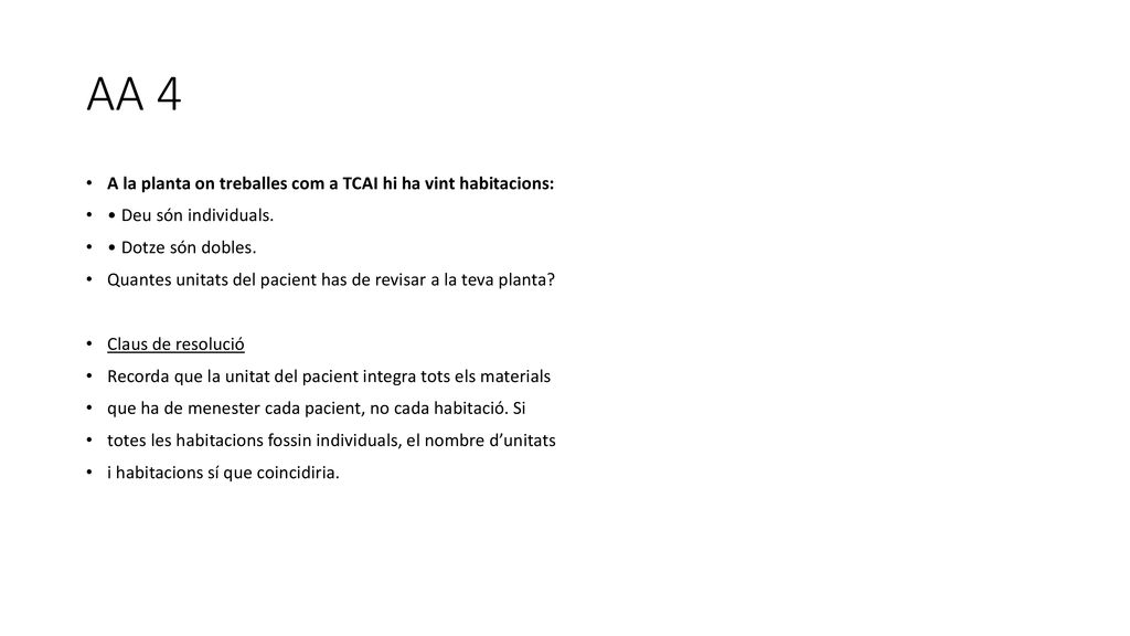 AA 4 A la planta on treballes com a TCAI hi ha vint habitacions: