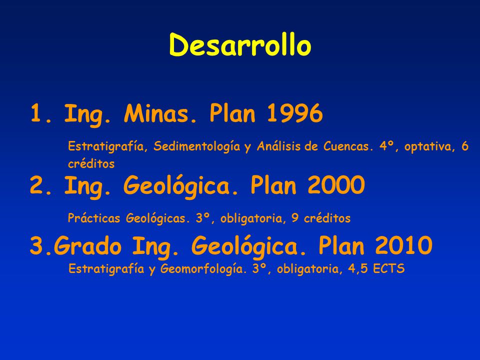 Desarrollo 1. Ing. Minas. Plan 1996