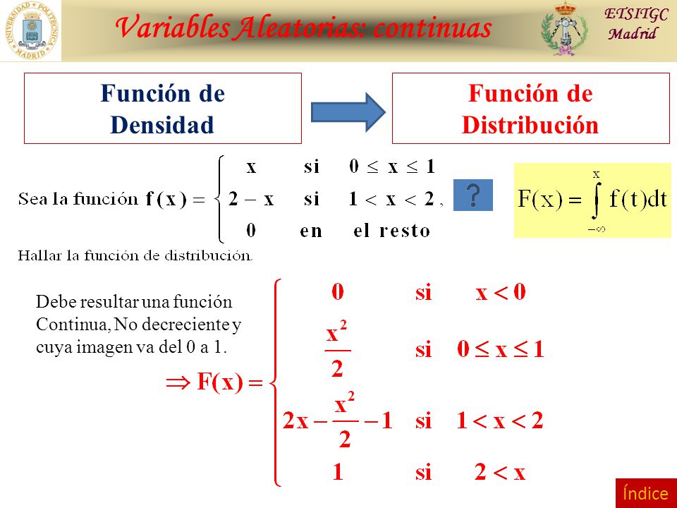 Variables Aleatorias: continuas Función de Distribución