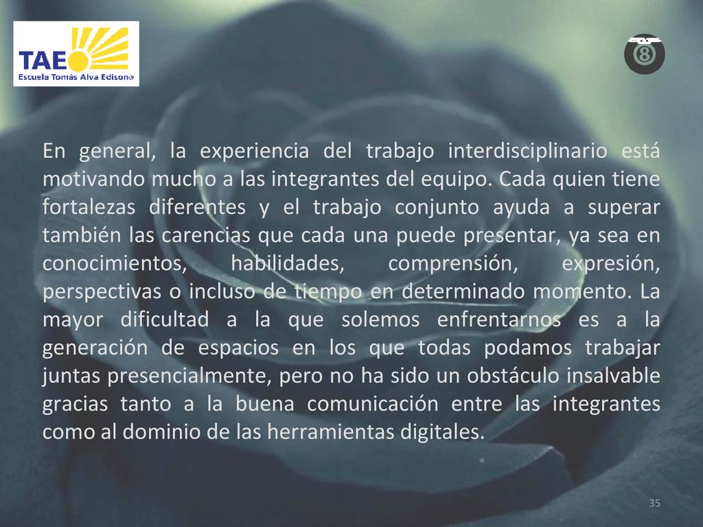 En general, la experiencia del trabajo interdisciplinario está motivando mucho a las integrantes del equipo.