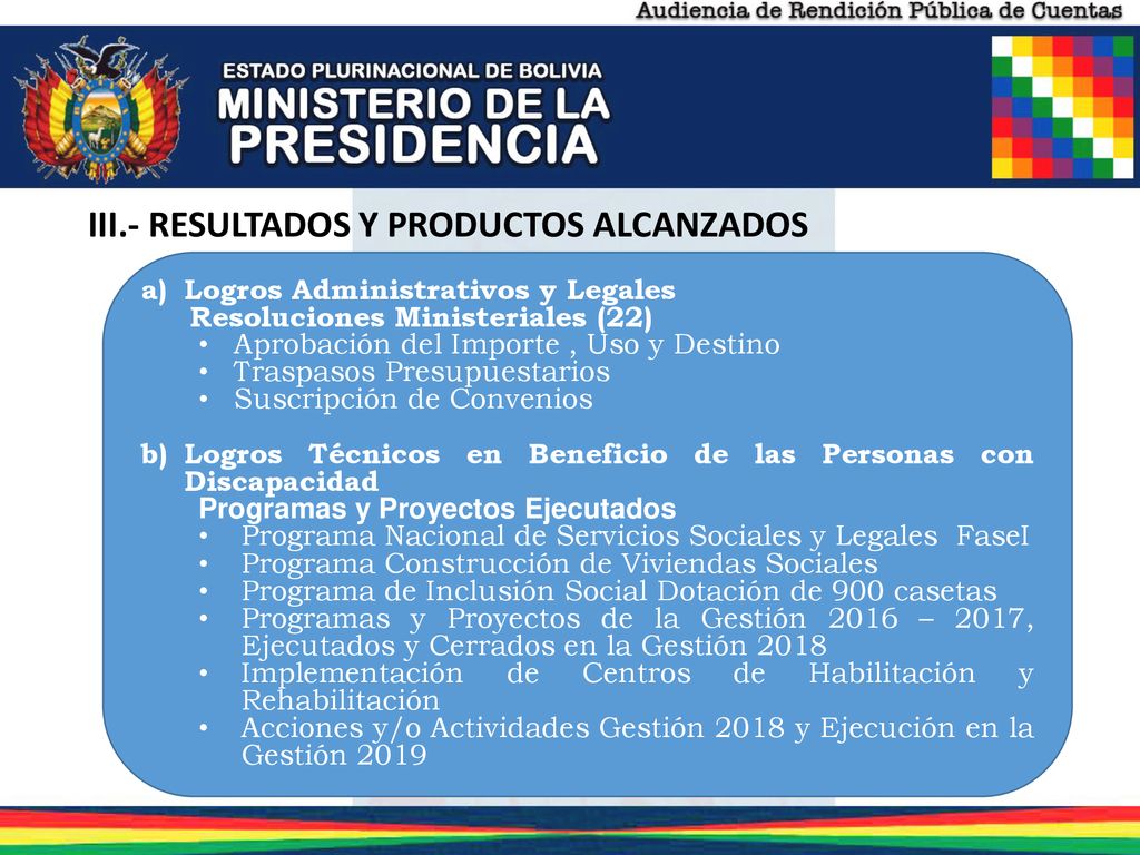 III.- RESULTADOS Y PRODUCTOS ALCANZADOS
