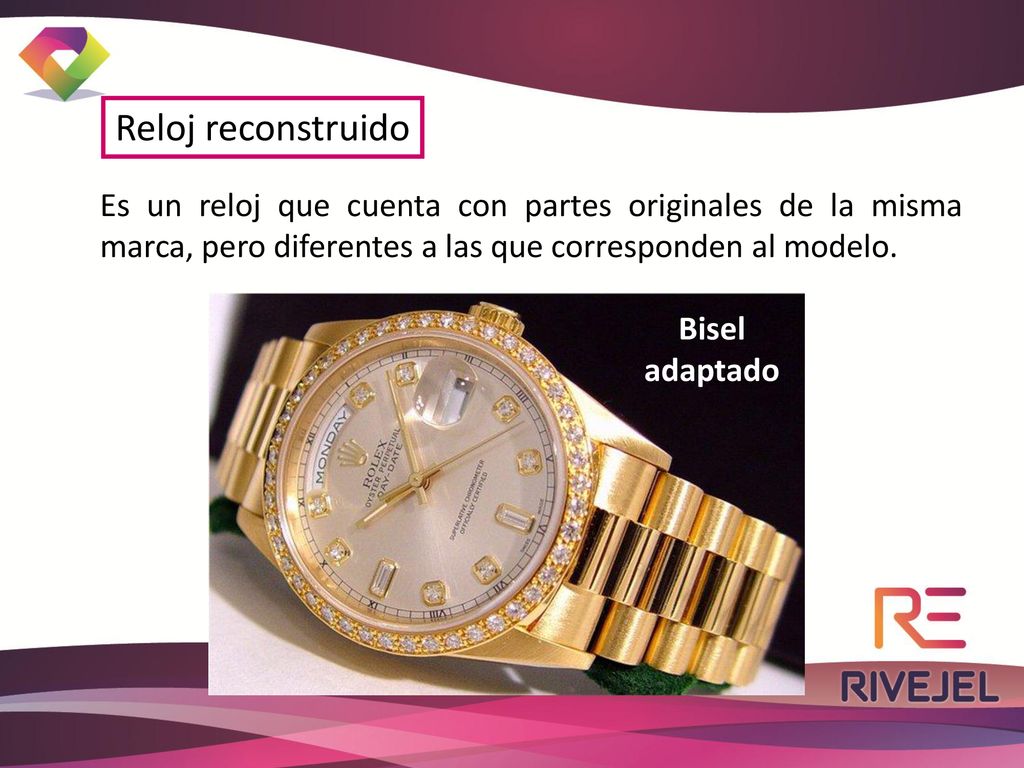 Reloj reconstruido Es un reloj que cuenta con partes originales de la misma marca, pero diferentes a las que corresponden al modelo.