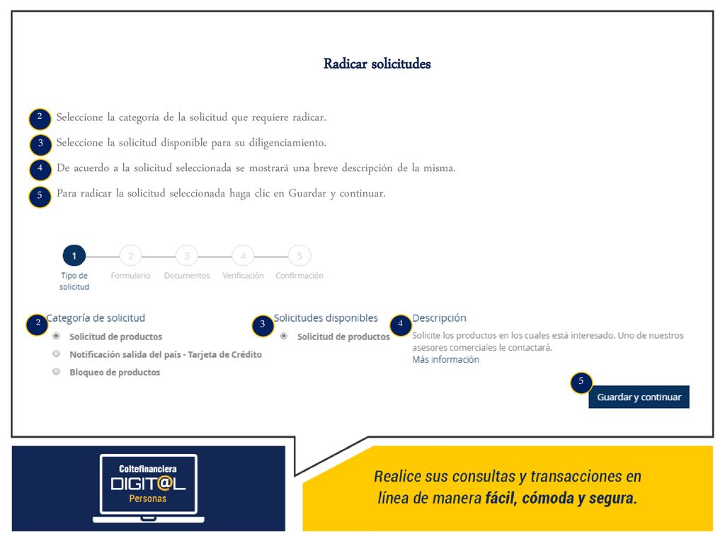 Radicar solicitudes 2. Seleccione la categoría de la solicitud que requiere radicar. Seleccione la solicitud disponible para su diligenciamiento.