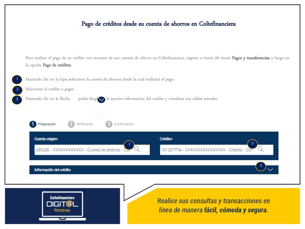 Pago de créditos desde su cuenta de ahorros en Coltefinanciera