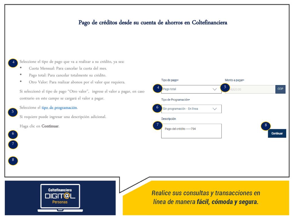 Pago de créditos desde su cuenta de ahorros en Coltefinanciera