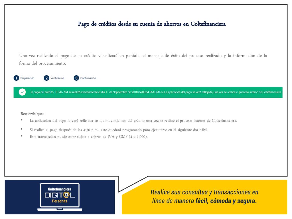 Pago de créditos desde su cuenta de ahorros en Coltefinanciera