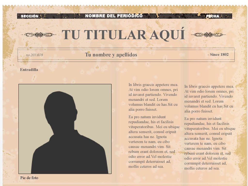 TU TITULAR AQUÍ Tu nombre y apellidos NOMBRE DEL PERIÓDICO