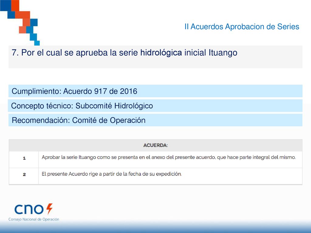 7. Por el cual se aprueba la serie hidrológica inicial Ituango