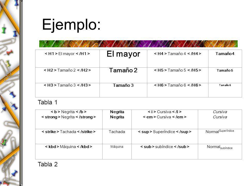 Ejemplo: El mayor Tamaño 2 Tabla 1 Tabla 2 Tamaño 3