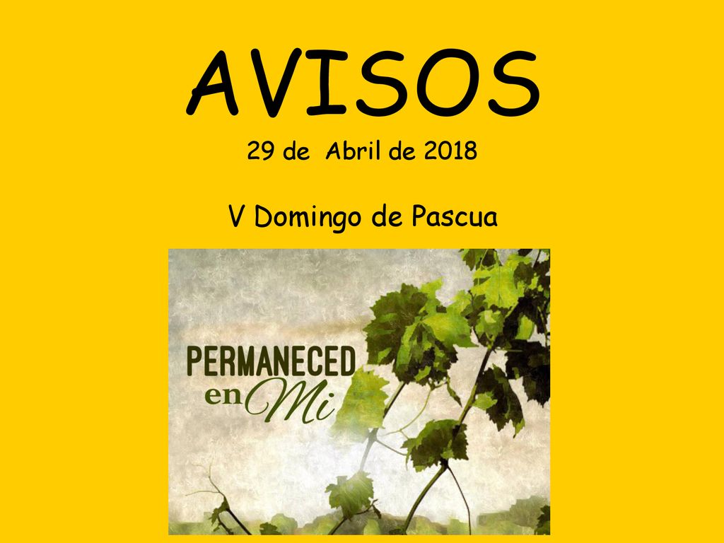 AVISOS 29 de Abril de 2018 V Domingo de Pascua