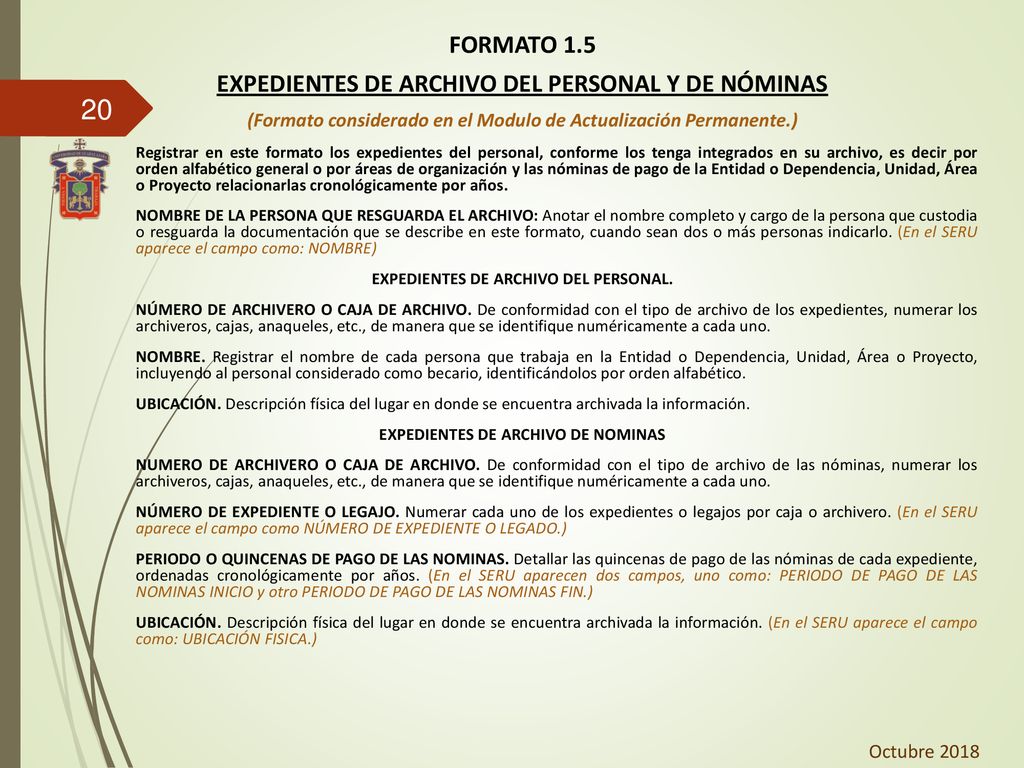 FORMATO 1.5 EXPEDIENTES DE ARCHIVO DEL PERSONAL Y DE NÓMINAS