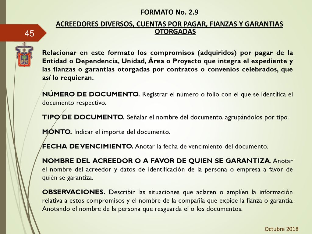 FORMATO No. 2.9 ACREEDORES DIVERSOS, CUENTAS POR PAGAR, FIANZAS Y GARANTIAS OTORGADAS