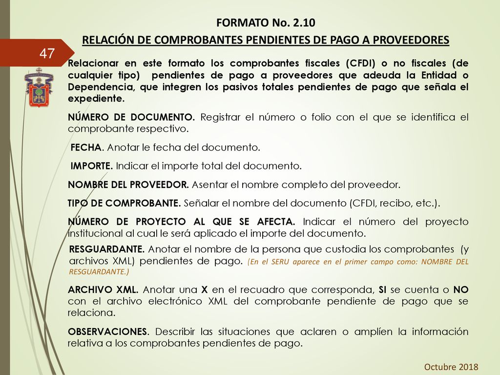 FORMATO No RELACIÓN DE COMPROBANTES PENDIENTES DE PAGO A PROVEEDORES