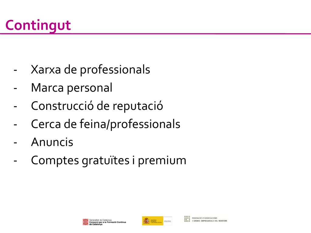 Contingut Xarxa de professionals Marca personal