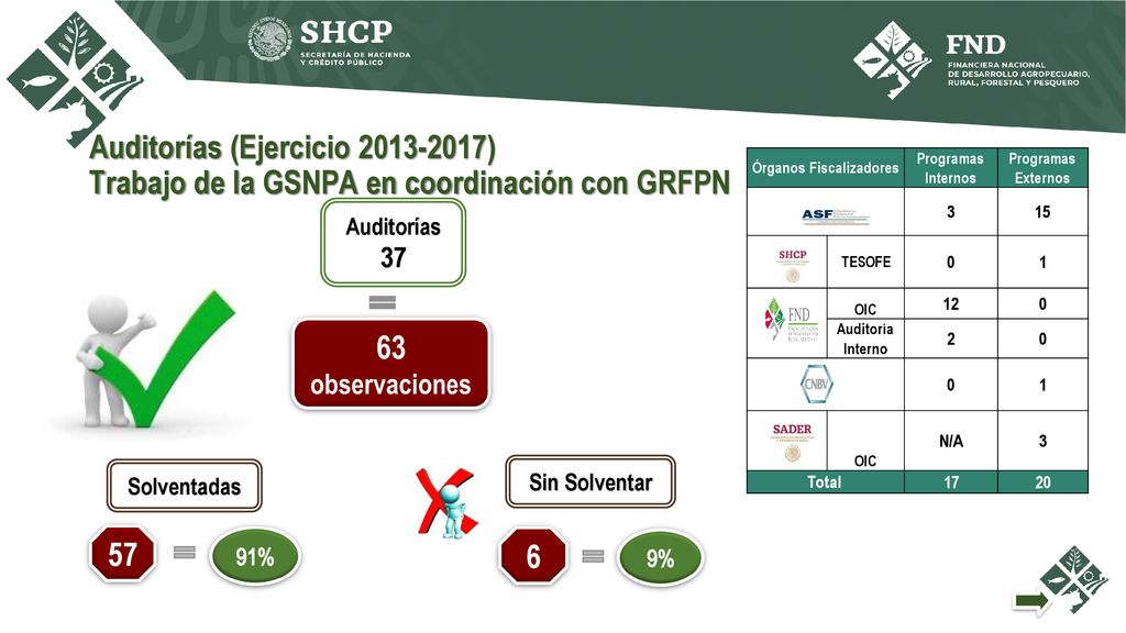 Auditorías (Ejercicio ) Trabajo de la GSNPA en coordinación con GRFPN