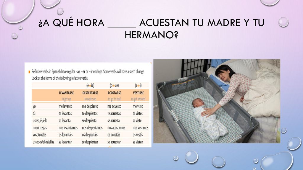 ¿A qué hora _____ acuestan tu madre y tu hermano