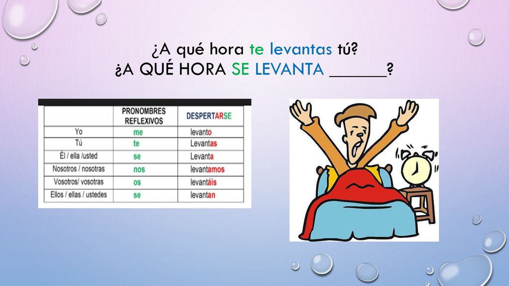 ¿A qué hora te levantas tú ¿A qué hora se levanta ______