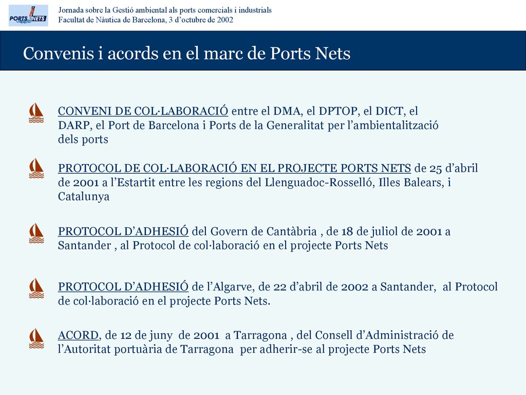 Convenis i acords en el marc de Ports Nets