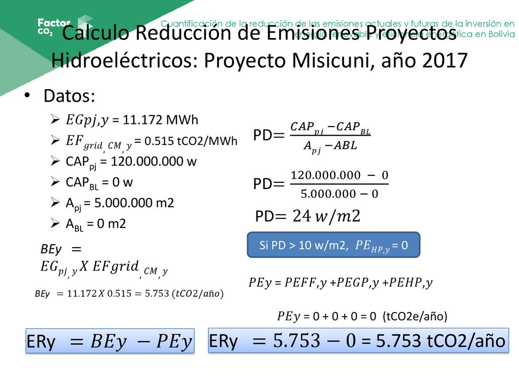 Calculo Reducción de Emisiones Proyectos Hidroeléctricos: Proyecto Misicuni, año 2017