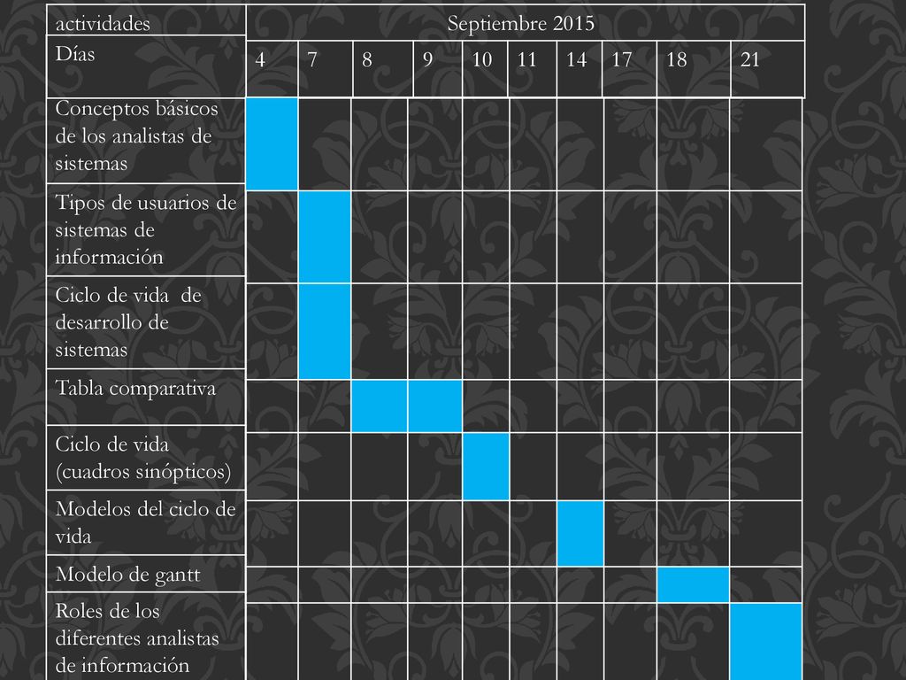 actividades Septiembre Días. Conceptos básicos de los analistas de sistemas.