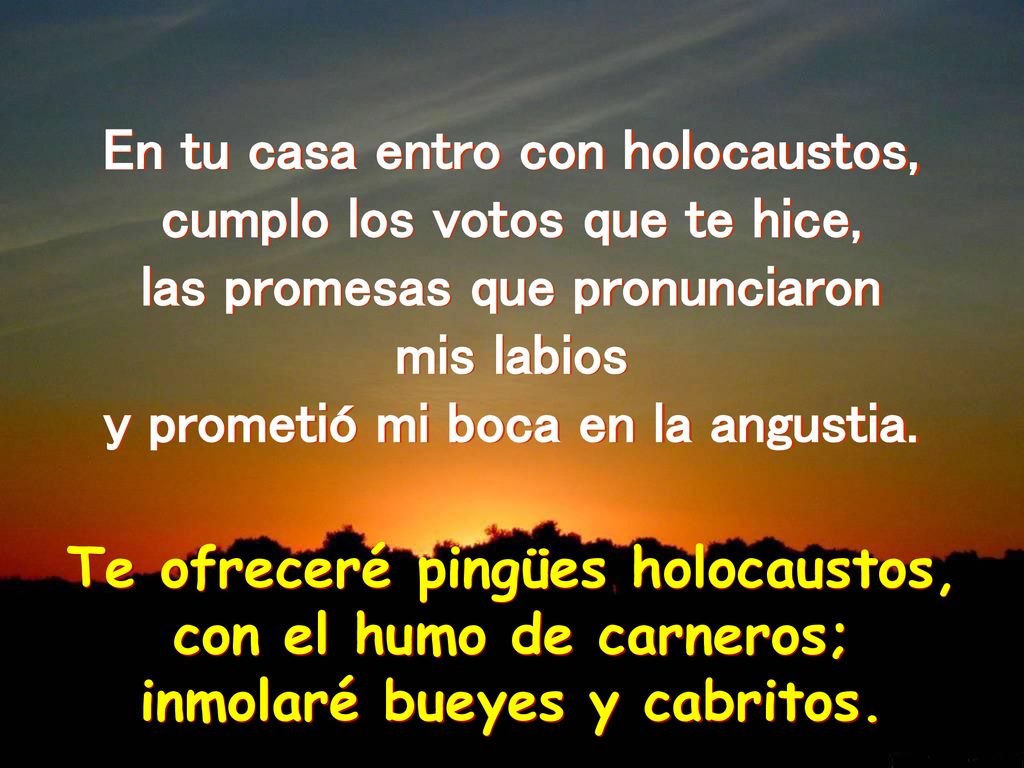 En tu casa entro con holocaustos, cumplo los votos que te hice,