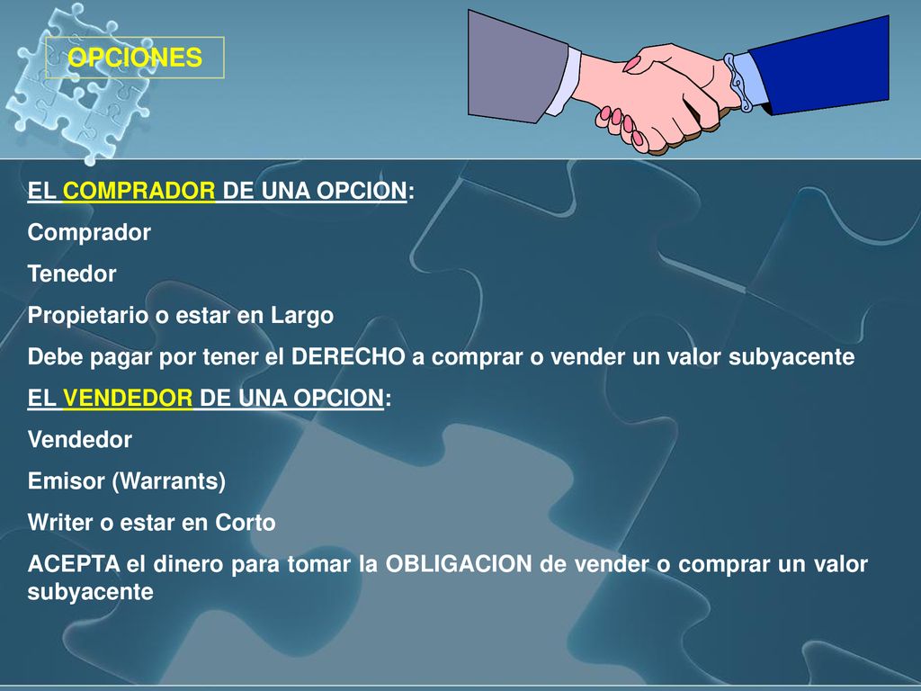 OPCIONES EL COMPRADOR DE UNA OPCION: Comprador Tenedor