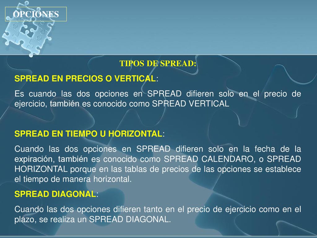 OPCIONES TIPOS DE SPREAD: SPREAD EN PRECIOS O VERTICAL: