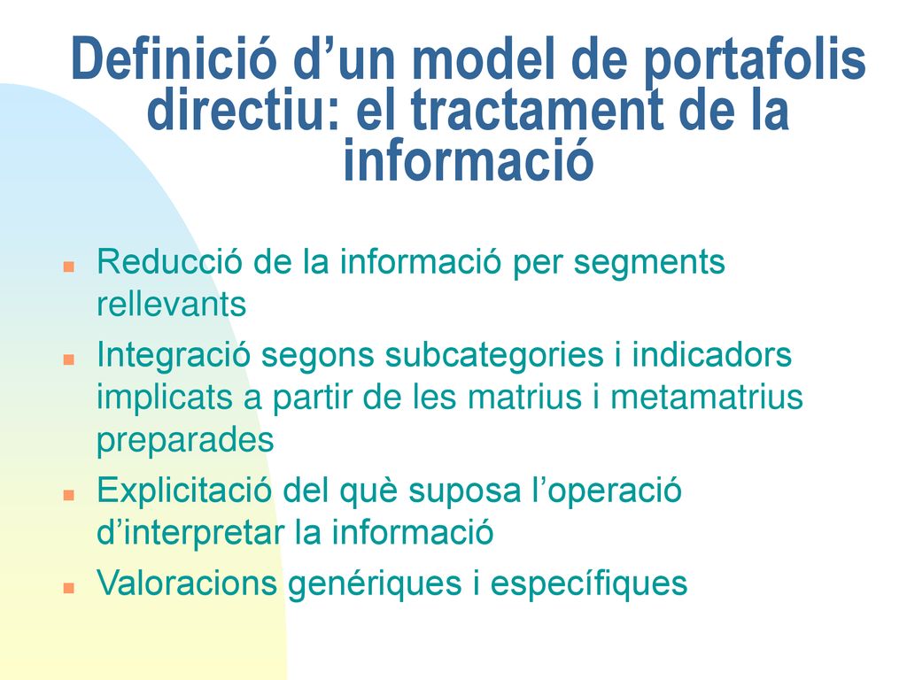 Definició d’un model de portafolis directiu: el tractament de la informació