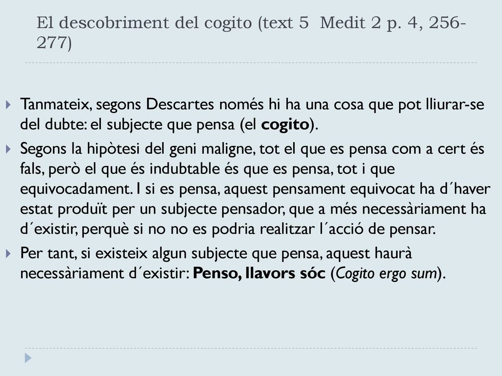 El descobriment del cogito (text 5 Medit 2 p. 4, )