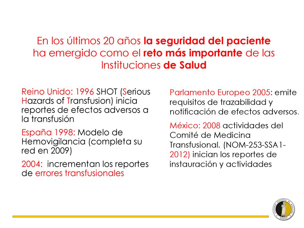 En los últimos 20 años la seguridad del paciente ha emergido como el reto más importante de las Instituciones de Salud