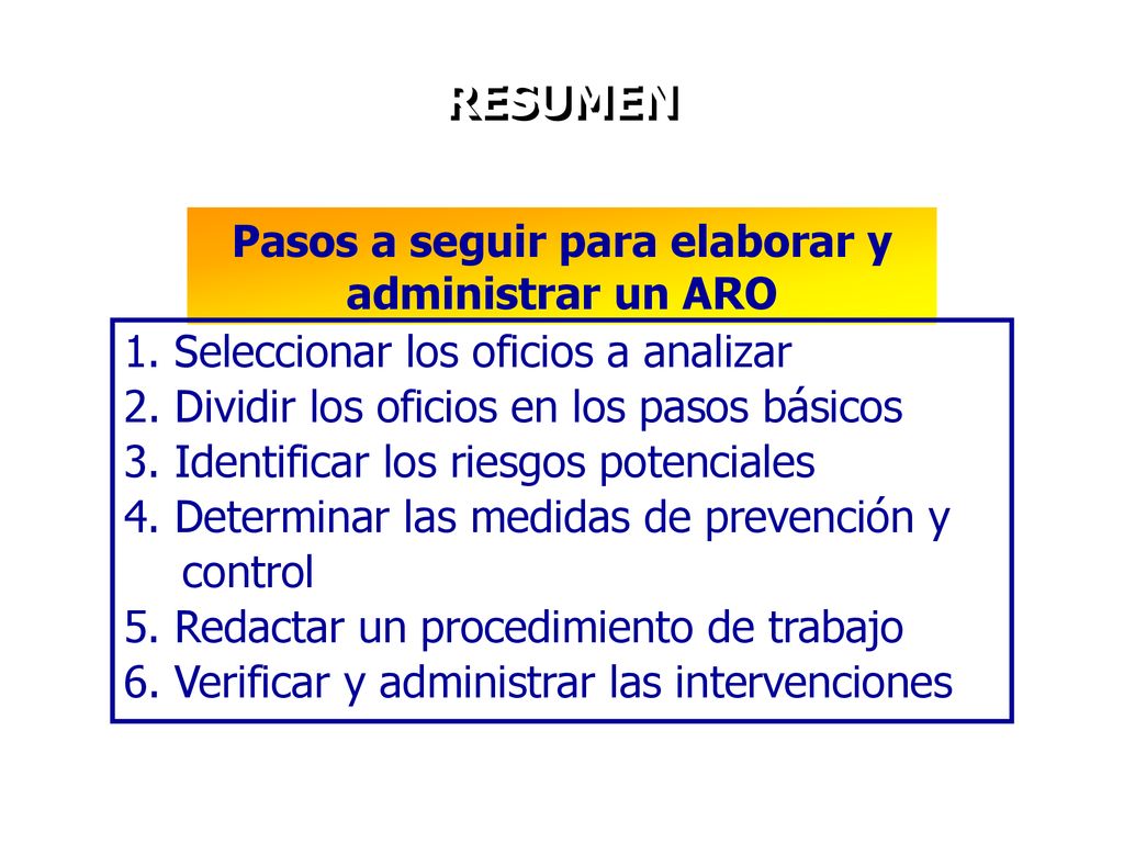 Pasos a seguir para elaborar y administrar un ARO