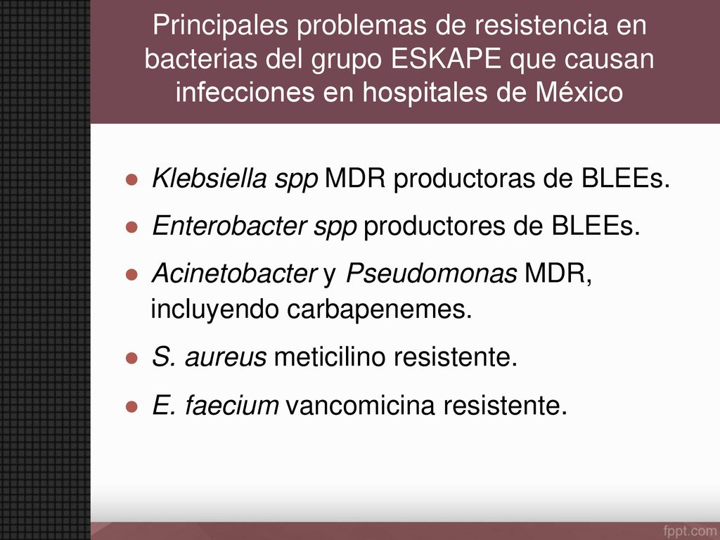 Principales problemas de resistencia en bacterias del grupo ESKAPE que causan infecciones en hospitales de México